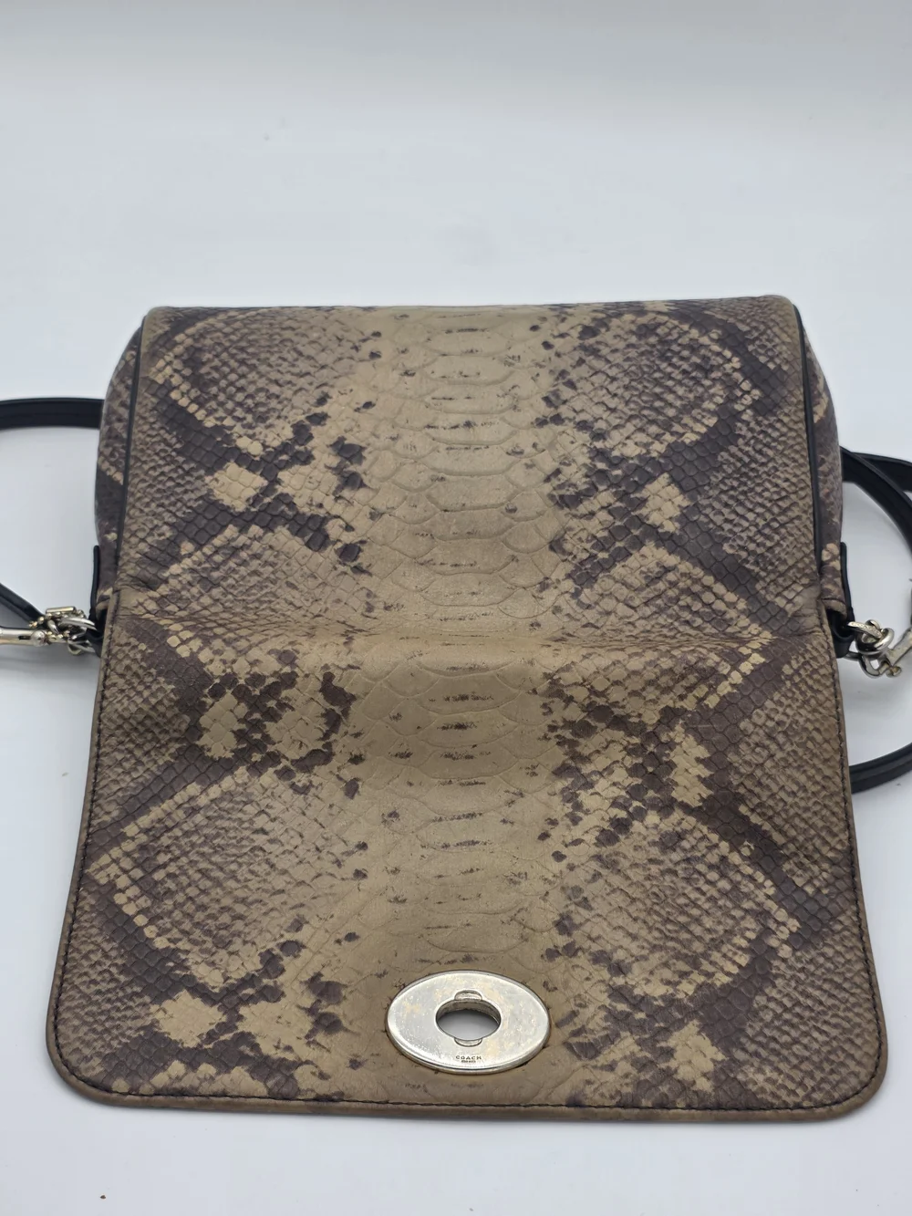 Snake-Embossed Shoulder Bag with Turn-Lock Closure
